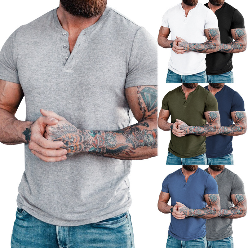 Round neck short sleeved button top  男士圆领短袖纽扣亨利衫