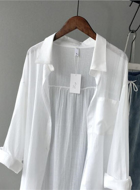 Loose Top Cotton Casual White Long Shirt宽松休闲白色长女衬衫
