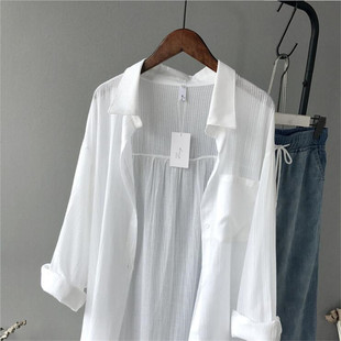 Loose Top Cotton Casual White Long Shirt宽松休闲白色长女衬衫