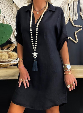 Own Collar Loose Shirt Dress Beach Sundress连衣裙海滩太阳裙