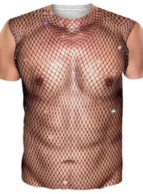 Ugly chest hair 3D printed T-shirt 丑陋胸毛3D印花圆领短袖T恤