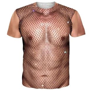 printed Ugly 丑陋胸毛3D印花圆领短袖 hair shirt T恤 chest