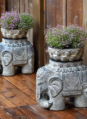 庭院门口石墩子门墩花园装饰花盆底座大门口镇宅招财复古大象摆件