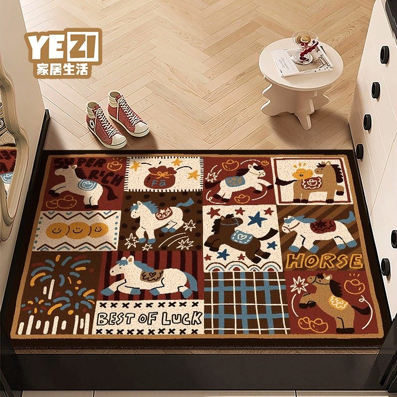马年复古新款入户门地垫丝圈地毯耐脏防滑新年玄关高级感加厚脚垫,居家布艺,入户地垫,淘宝优惠券,粉丝福利购,淘宝优惠卷