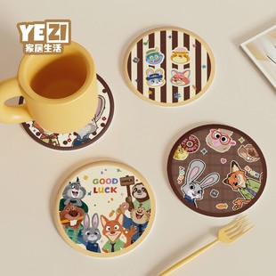 疯狂动物城圆形杯垫硬硅藻土桌面办公室吸水垫子洗手台沥水垫速干