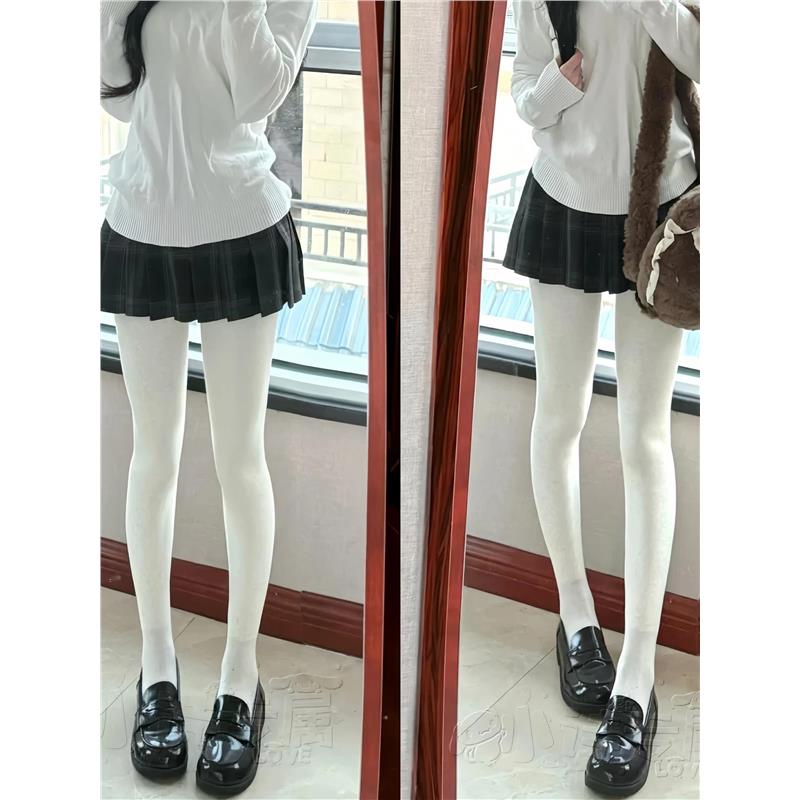 天鹅绒白丝袜少女黑色丝袜JK连裤袜纯欲开裆黑丝超薄厚白80d开档