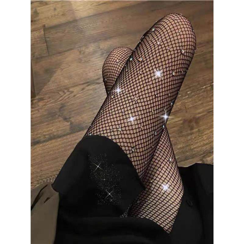 白色钻石渔网袜夜总会Jk连体丝袜与钻石春夏薄黑色连裤袜黑色丝绸