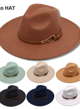 9.5cm欧美大檐礼帽宽檐复古风爵士帽秋冬英伦毡帽户外毛呢帽男女