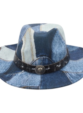 高级感欧美西部牛仔帽复古做旧拼色桃心顶爵士帽新款登山礼帽