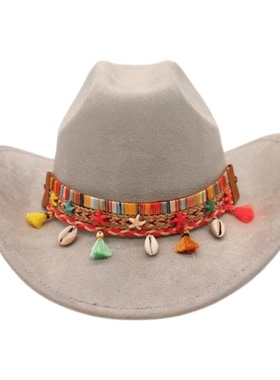 西部牛仔帽新品气质白色爵士礼帽仿皮革潮流甜酷辣妹风户外骑士帽