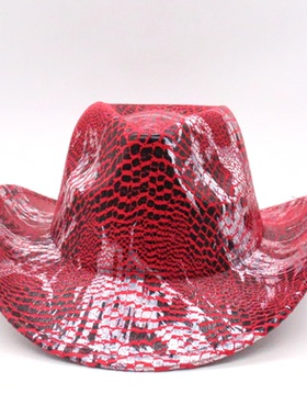 复古牛仔帽男女情侣款红色蛇纹大檐防晒遮阳帽度假户外