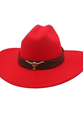 民族风藏族礼帽牛头绑带西部牛仔帽英伦草原毡帽爵士帽卷边表演男