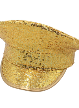 亮片舞团大盖帽金色走秀鸭舌帽新娘婚礼帽气质平顶海军水手帽女士