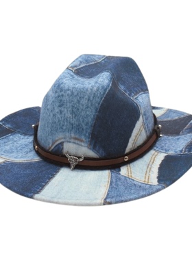 名族风复古牛头牛仔帽简约百搭一字顶美式英伦风辣妹穿搭爵士帽