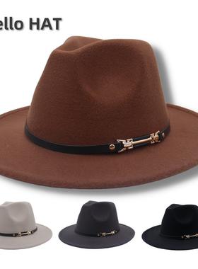 Fedora春夏平檐爵士帽男女英伦风上海滩高级感礼帽秋冬大沿毛呢帽