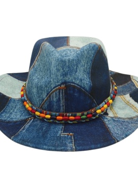 时尚拼色彩虹塘爵士帽桃心复古西部牛仔礼帽舞台走秀凹造型舞台帽