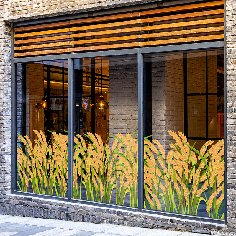 稻花香酒店餐厅玻璃隔断装饰静电贴画田园稻穗双面同色整张底纹贴图片
