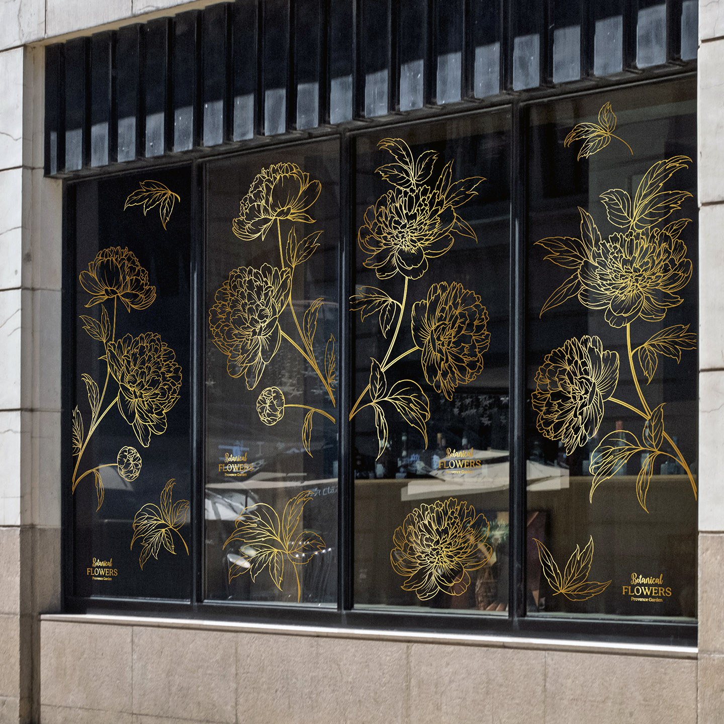 酒店屏风客厅玄关吉祥手绘花朵静电玻璃贴画餐厅会所茶楼装饰贴膜图片