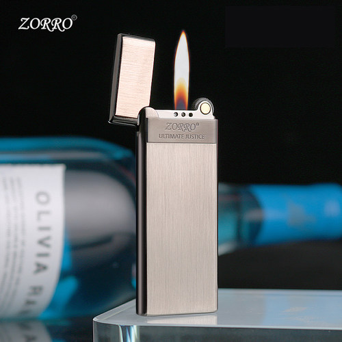 ZORRO超薄充气打火机黄铜商务