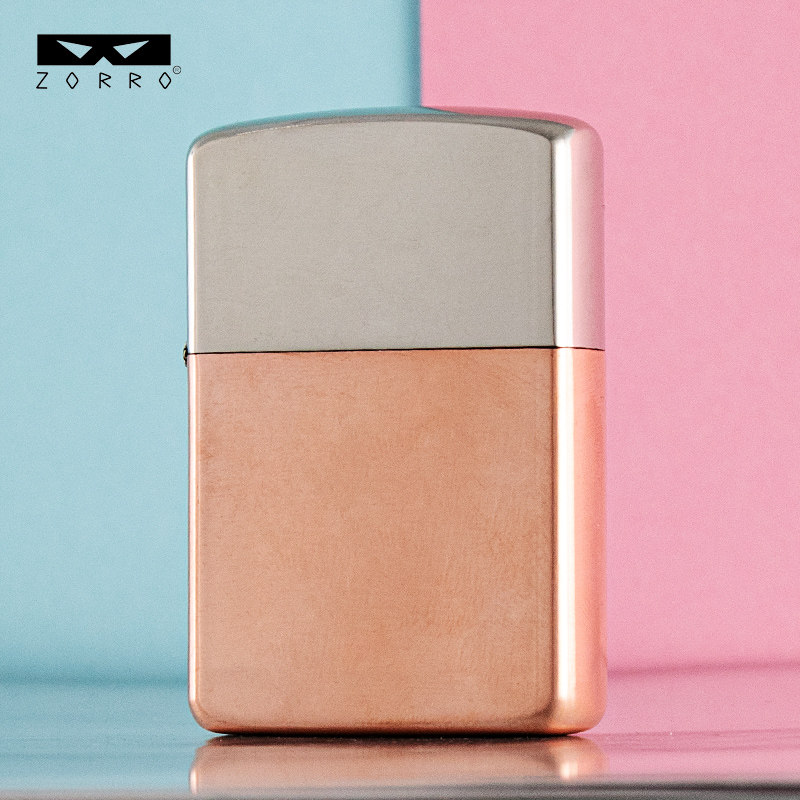 佐罗二代煤油打火机上下拼接加厚纯铜光面紫铜白铜黄铜复古打火机
