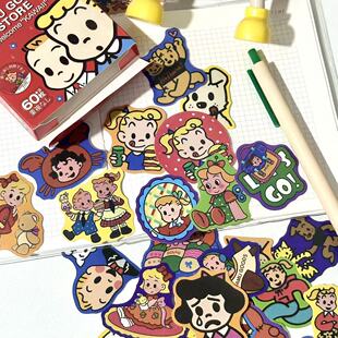 60张高颜值爆款原田治贴纸盒装可爱小图案创意装饰手账手机封口贴
