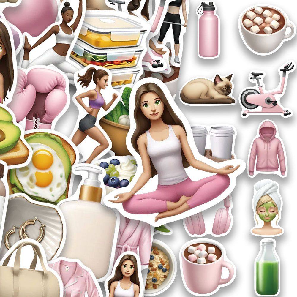 50张美式女孩emoji表情贴纸生活日常防水装饰手账diy墙面防水贴