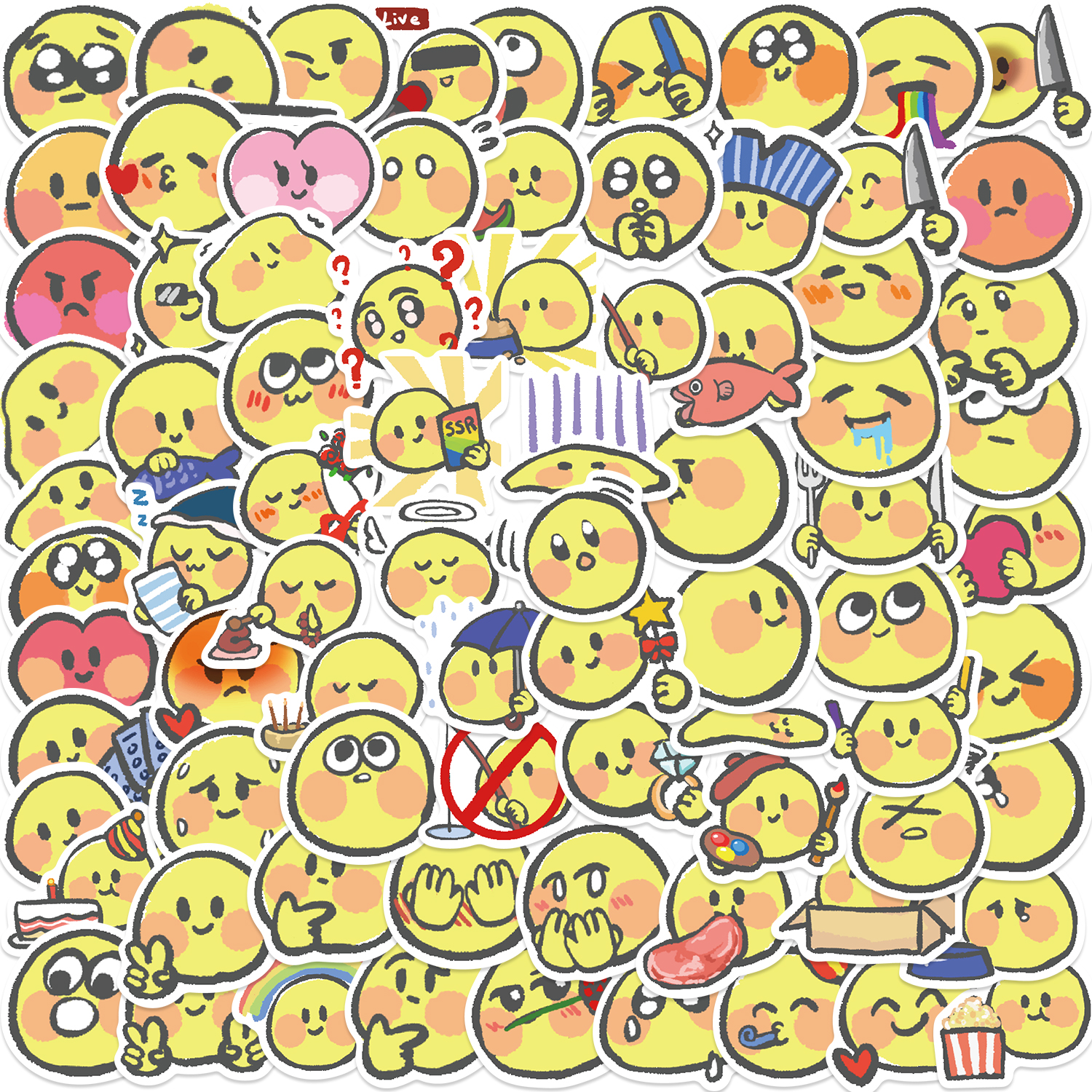 160张可爱原创小黄脸emoji贴纸手绘表情包笔记本手机装饰贴画防水图片