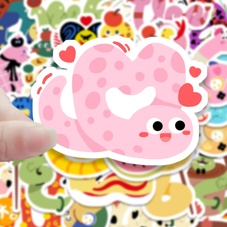 60张创意无痕贴画不留胶多巴胺蛇可爱贴纸彩绘手帐笔记本diy装饰