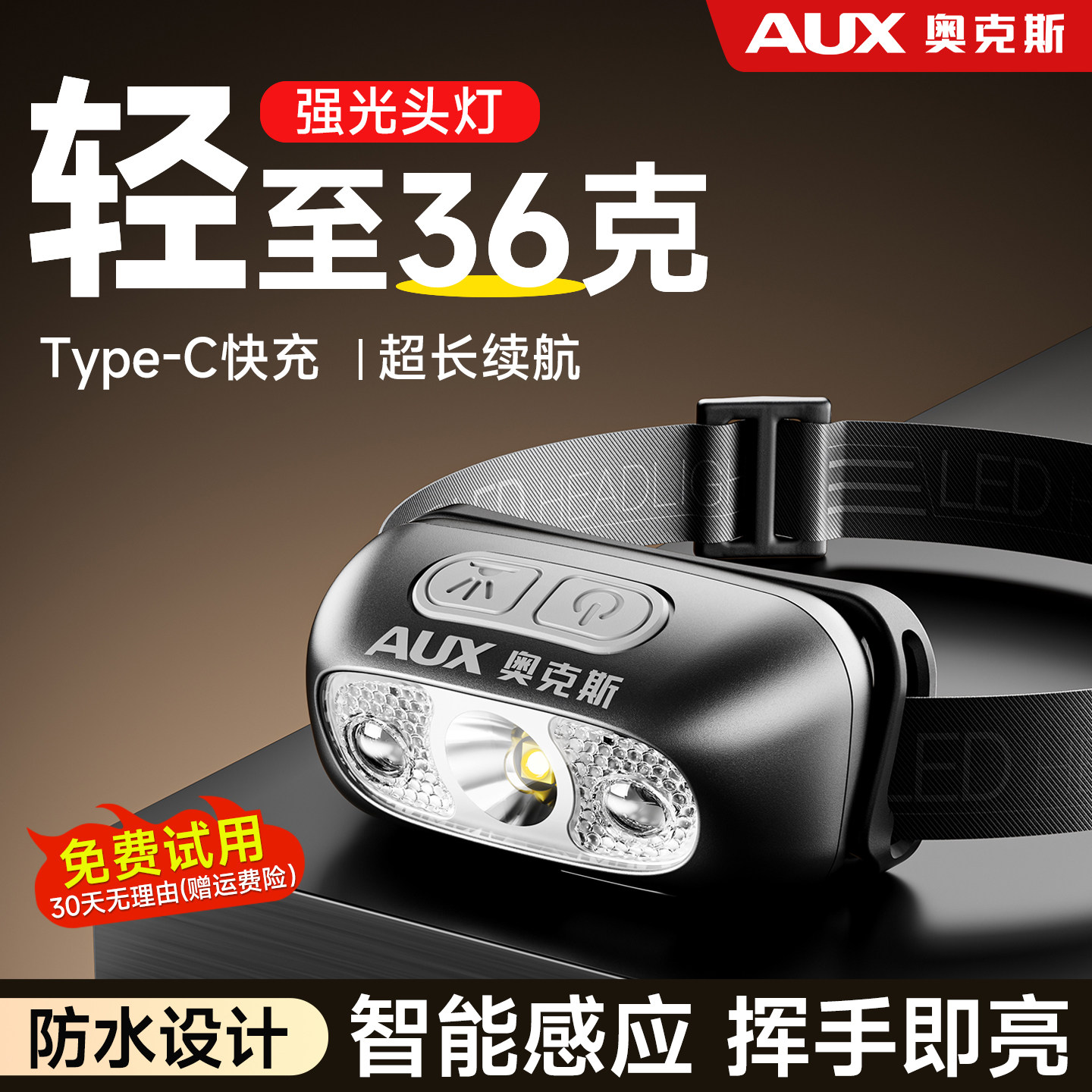 奥克斯头灯新款强光超亮长续航钓鱼专用小型充电登山头戴式照明灯,户外/登山/野营/旅行用品,头灯,淘宝优惠券,粉丝福利购,淘宝优惠卷