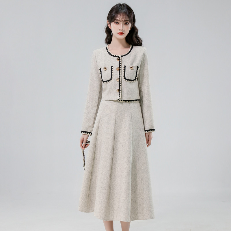 秋冬季高级感小香风短款外套半身裙套装女名媛气质减龄时尚两件套