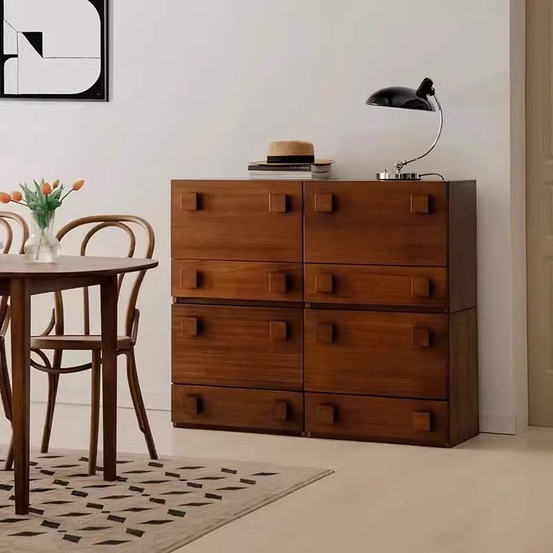 北欧复古实木卡门柜组合模块沙发边柜卧室客厅床头储物斗柜电视柜