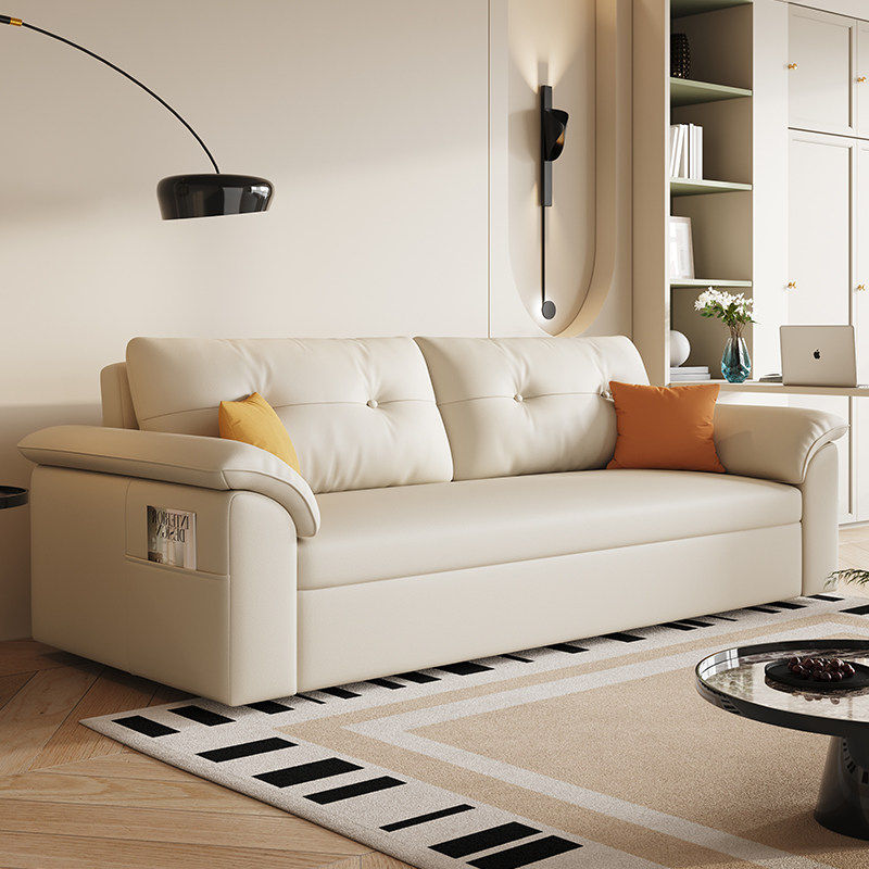 新款小户型客厅折叠沙发床坐卧两用多功能高端真皮直排伸缩网红款