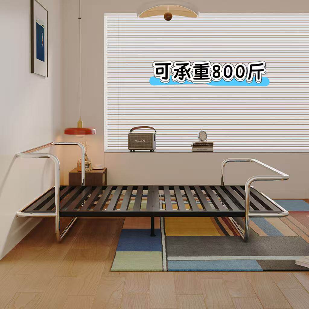 设计师款不锈钢铁艺双人床包豪斯轻奢金属工业风中古风钢管铁架床