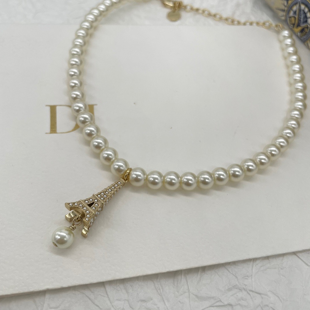 明星同款巴黎铁塔凯旋门珍珠项链