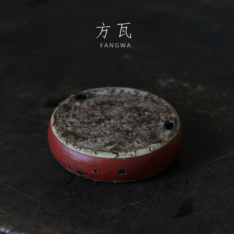 原创旧鼓壶承小干泡台圆形摆件底座盘茶桌创意茶道零配件中式红鼓