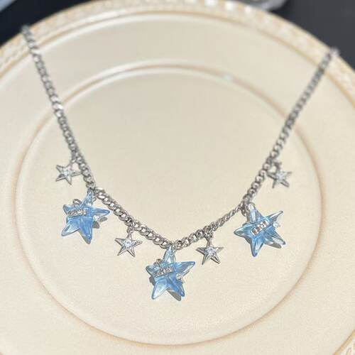 甜酷辣妹星星锆石项链女轻奢小众满天星锁骨链五角星流苏颈链配饰