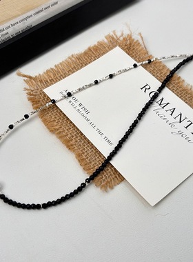 S925纯银复古猫眼黑尖晶手工项链韩版日常优雅高级感小众锁骨链潮