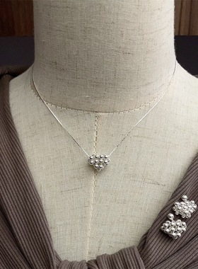 S925纯银编织爱心项链耳钉套装韩版小众简约日常通勤百搭时尚组合