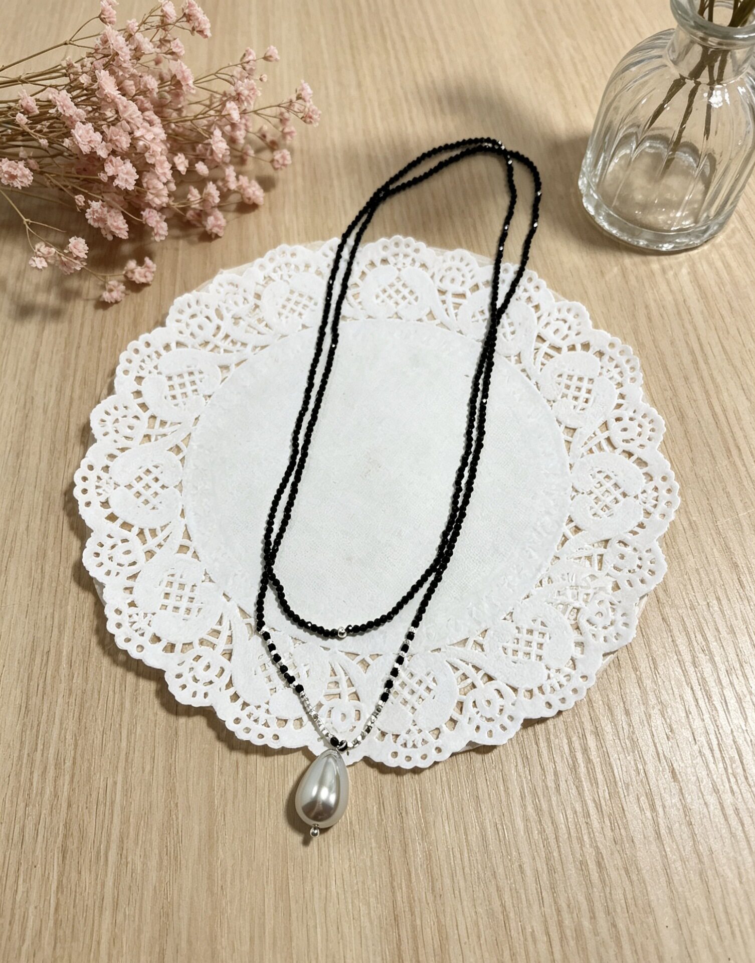 双层黑色小米珠水滴珍珠长项链女秋冬百搭轻奢小众叠戴毛衣链潮饰
