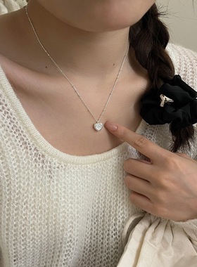 S925纯银韩国爱心白色锆石项链女韩版简约小众设计桃心锁骨链颈链