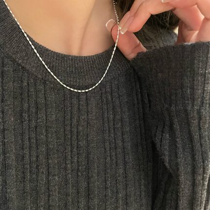 S925纯银橄榄珠项链女意大利工艺叠戴光面锁骨链条时尚百搭裸链潮