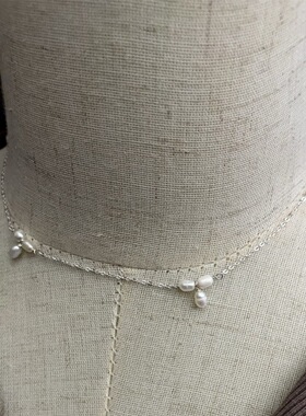 S925纯银天然淡水珍珠拼接十字颈链短款项链冷淡高级感甜美风气质