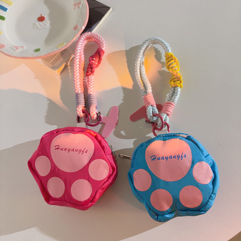 卡通黄色猫爪包挂件手机挂绳短款零钱蓝牙收纳袋手腕带手机壳通用