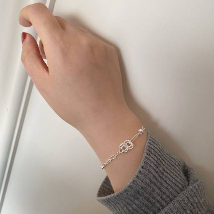 S925纯银同AB拼接手链双环设计韩国东大门个性小众手环简约气质潮