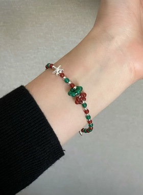 S925纯银五角星花朵红玛瑙手链ins简约百搭高级感小众设计时尚潮