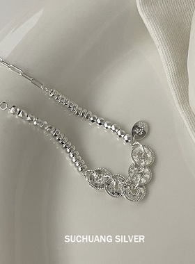 S925纯银碎冰冰铜钱手链女高级感光珠轻奢气质百搭五帝钱手串潮饰