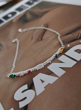 S925纯银彩色锆石手链小众设计ins百搭手环高级感 气质轻奢百搭潮