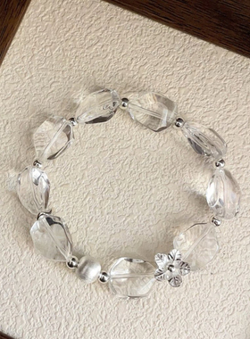 S925银透明空气感奥地利k9水晶拉丝银珠立体小花手链小众简约高级