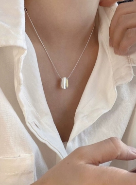 S925纯银极简风曲面长方形吊坠项链小众设计时尚百搭锁骨链冷淡风