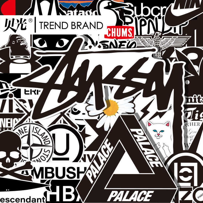 【合集自选】黑色潮流品牌logo个性墙壁柜门旅行电脑滑板防水贴纸